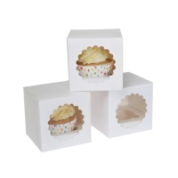 Boîte pour 1 cupcake blanc - 9 x 9 x 9 x 9 cm - Maison de Marie - 3 pcs.
