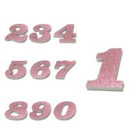 Numéro en polystyrène pailleté rose de 8 x 2 cm