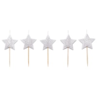 Bougies pailletées étoiles argentées - Sweetkolor - 5 unités