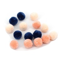 Pompons de couleur bleu marine, rose et pêche 3 cm - 15 pcs.