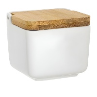 Salière blanche avec couvercle en bambou