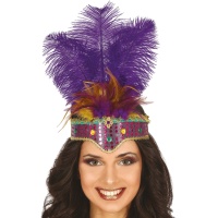 Coiffe de plumes lilas