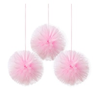 Pendentif pompon en tulle rose - 3 pcs.