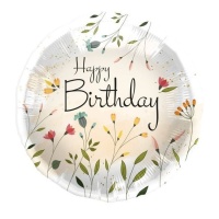 Ballon Happy Birthday avec des fleurs chic 45 cm - Folat