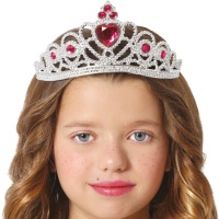 Couronne de princesse argentée avec diadème en forme de coeur