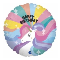 Ballon licorne Happy Birthday multicolore 22 cm - Grabo - 10 unités