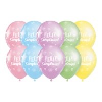 Ballons Happy Birthday couleurs pastel 30 cm - 10 pcs.