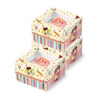 Boîte à cupcakes Mickey et Minnie pour 1 cupcake 11 x 11 x 7 cm - Sweetkolor - 3 unités