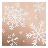 Serviettes de table rose métallisé or avec flocons de neige 16,5 x 16,5 cm - 30 pcs.
