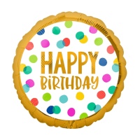 Ballon rond 43 cm Happy Birthday décoré de confettis - Anagramme