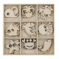 Figurines en bois découpées d'animaux marins - 27 pcs.