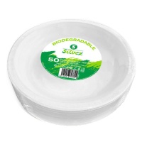 Assiettes rondes de 22 cm en canne à sucre biodégradable blanche - 50 pcs.