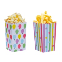 Boîte de pop-corn avec ballons et étoiles - 6 pcs.