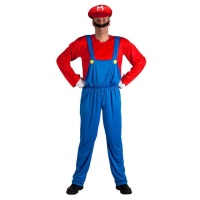Costume de super plombier rouge et bleu pour homme