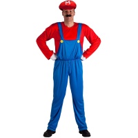 Costume de super plombier rouge et bleu pour homme