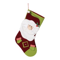 Chaussette du Père Noël rouge et vert 48 cm