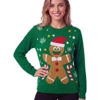 Pull de Noël à motif de bonhomme en pain d'épice pour femme