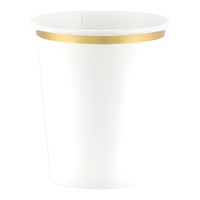 Gobelets en carton blancs avec bordure dorée de 260 ml - 6 unités
