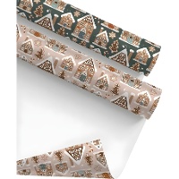 Papier cadeau motif maisons en pain d'épice 2 x 0,70 m - 1 unité