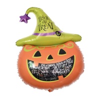 Ballon citrouille Trick or Treat avec chapeau 91 x 61 cm