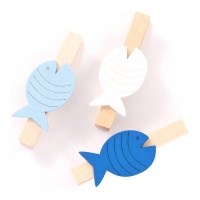 Pince à épiler en bois avec poisson souriant 7 cm - 3 pcs.