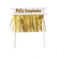 Décor de gâteau Happy Birthday avec franges dorées