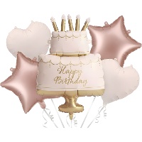 Bouquet de ballons gâteau d'anniversaire rose - 5 pièces