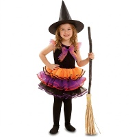 Déguisement de petite sorcière avec tutu multicolore pour fille