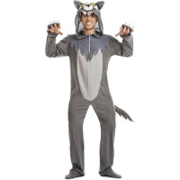 Costume de loup gris avec capuche et queue pour homme