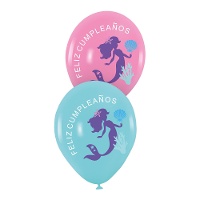 Ballons en latex « Joyeux Anniversaire Sirène » de 30 cm - 6 unités