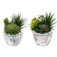 Plante artificielle avec pot en marbre assortie 13,5 x 19 cm