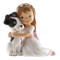 Figurine pour le gâteau Ma première communion assis avec chien - 11,5 cm