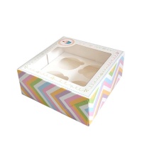 Boîte pour 4 petits gâteaux imprimés avec fenêtre 19,8 x 19,8 x 8 cm - Pastkolor