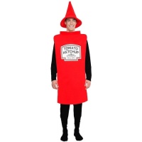 Costume de bocal de ketchup avec chapeau pour adultes