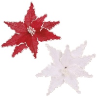 Branche décorative de fleurs de Noël avec bordure blanche 30 cm