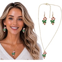 Parure collier et boucles d'oreilles en forme de cannes en sucre d'orge