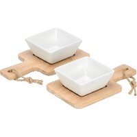 Ensemble de 2 plateaux en bambou avec bol carré en porcelaine - 2 pièces