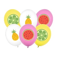 Ballons en latex à motifs fruits tropicaux - 30 cm (lot de 6)