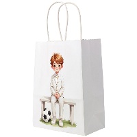 Sac cadeau de communion - garçon en costume avec ballon de football, 23 x 18 x 10 cm