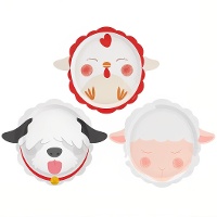 Assiettes de ferme poule, chien et mouton de 22,5 cm - 6 unités