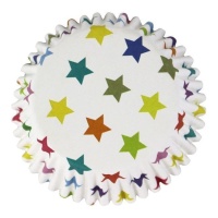 Capsules à cupcake blanches avec étoiles multicolores - PME - 30 pcs.