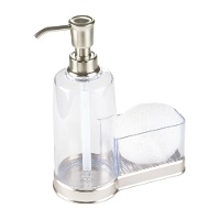 Distributeur de savon en plastique transparent avec porte-éponge