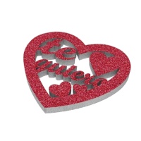 Figurine en polystyrène - Je t'aime - coeur en paillettes rouges 25 x 23,5 cm