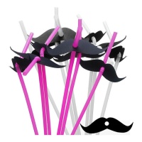 Paille en plastique avec moustache - 12 pcs.