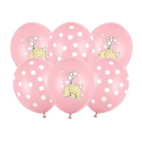 Ballons latex Elephant Baby Girl 30 cm - 6 pièces - PartyDeco