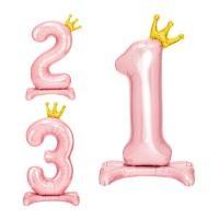 Ballon numéro rose avec couronne 105 cm