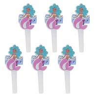 Sifflets de fête Sirène Bleue - 6 unités