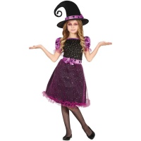 Costume de sorcière lilas avec étoiles et pois pour filles