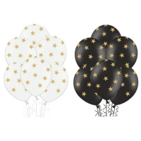 Ballons en latex avec étoiles dorées 30 cm - PartyDeco - 50 unités
