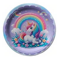 Assiettes Licorne lilas enchantée de 18 cm - lot de 8